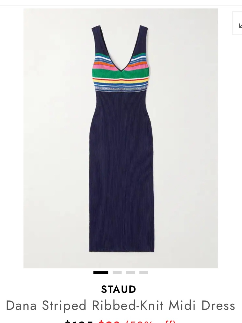 STAUD Dana Striped Ribbed-Knit Midi Dress in Navy NWT XL